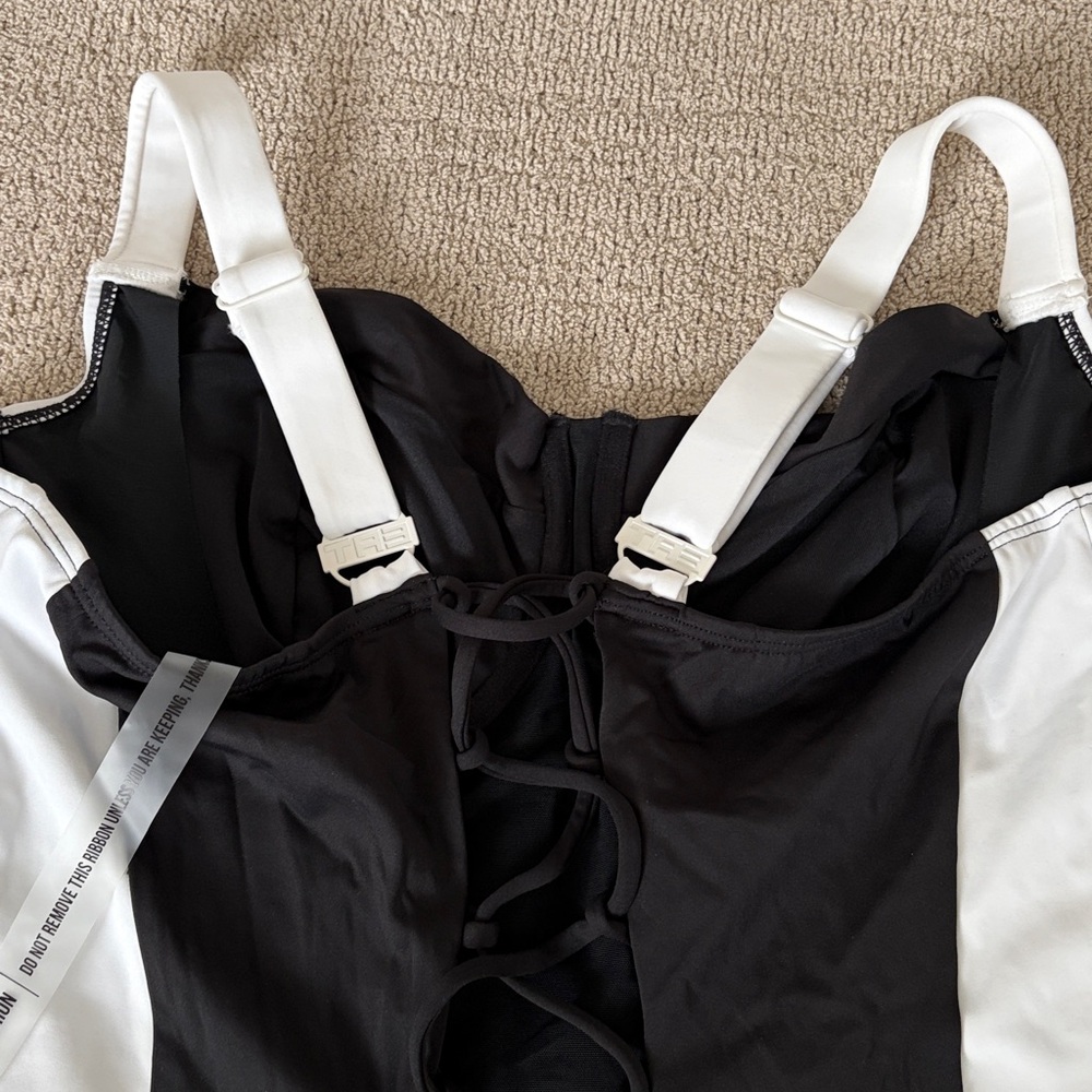 TA3 Lifty black white one piece swimsuit sz 4X extra long C cup Shapeware laceup - Picture 6 of 10